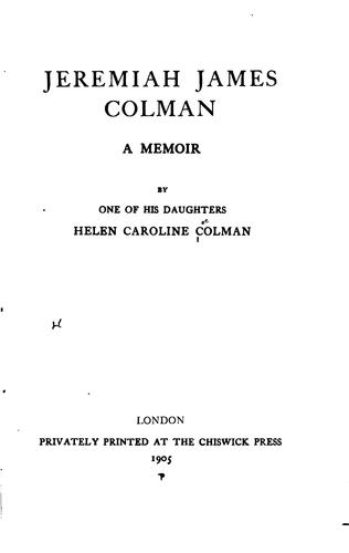 Cover for Jeremiah James Colman, a Memoir