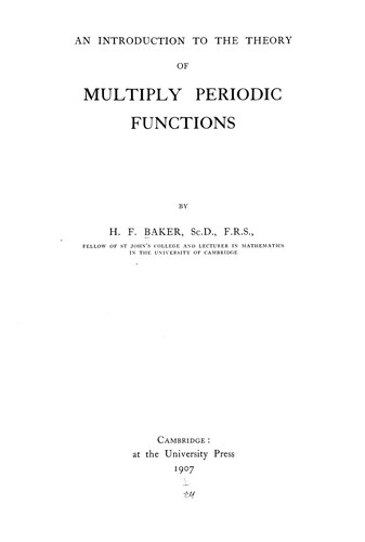 Cover for An introduction to the theory of multiply periodic functions