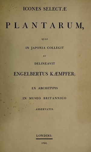 Cover for Icones selectae plantarum, quas in Japonia collegit et delineavit Engelbertus Kaempfer; ex archetypis in Museo Britannico asservatis