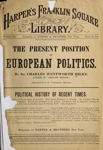 Cover for The present position of European politics.