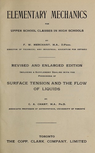 Cover for Elementary mechanics for upper school classes in high schools