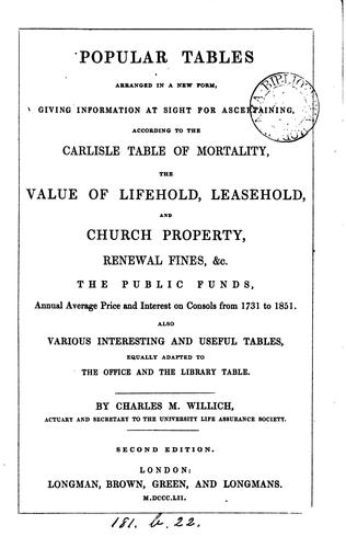 Cover for Popular tables for ascertaining, at sight, the value of advowsons and next ...