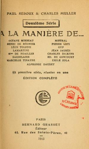 Cover for A la manière de ...