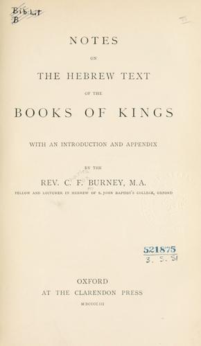 Cover for Notes on the Hebrew text of the Books of Kings.