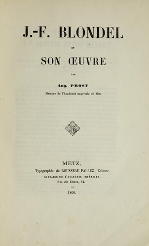 Cover for J.-F. Blondel et son oeuvre