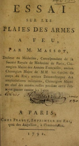 Cover for Essai sur les plaies des armes ©  feu