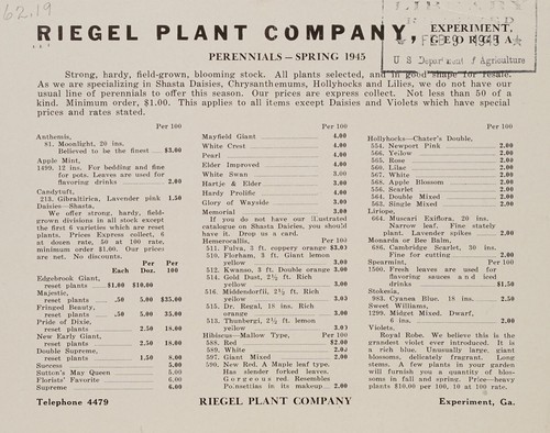 Cover for Perennials, spring 1945
