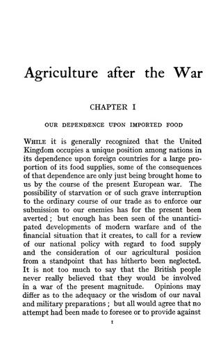 Cover for Agriculture after the war