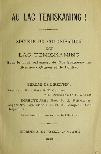 Cover for Societe de colonisation du lac Temiskaming