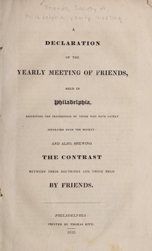 Cover for A declaration of the Yearly meeting of Friends