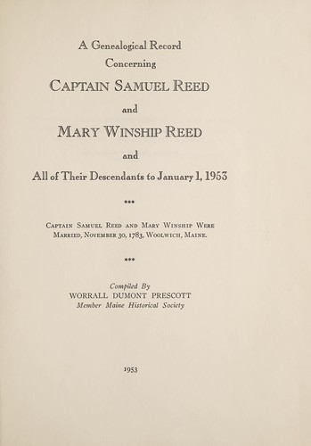 Cover for A genealogical record concerning Captain Samuel Reed and Mary Winship Reed and all their descendants to January 1, 1953.