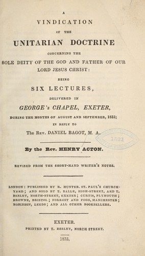 Cover for A vindication of the Unitarian doctrine...