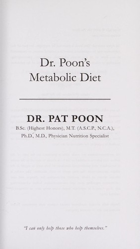 Cover for Dr. Poon's metabolic diet