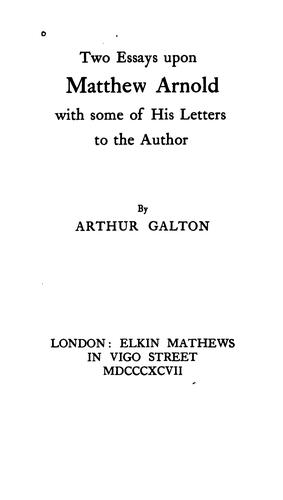 Cover for Two Essays Upon Matthew Arnold with Some of His Letters to the Author