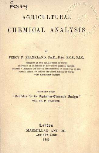 Cover for Agricultural chemical analysis