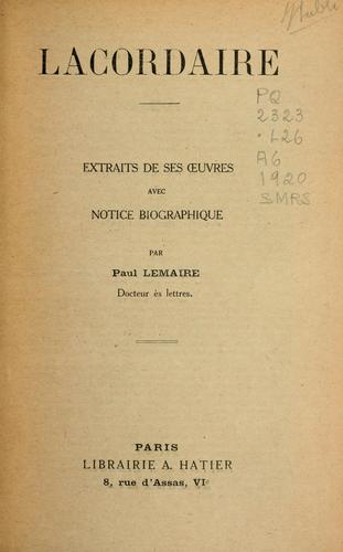 Cover for Lacordaire : extraits de ses oeuvres