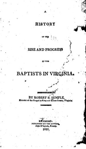 Cover for A History of the Rise and Progress of the Baptists in Virginia