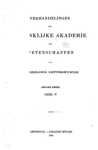Cover for Verhandelingen der Koninklijke Nederlandse Akademie van Wetenschappen, Afd. Letterkunde