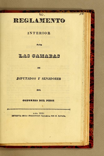 Cover for Reglamento interior para las camaras de diputados y senadores del Congreso del Peru