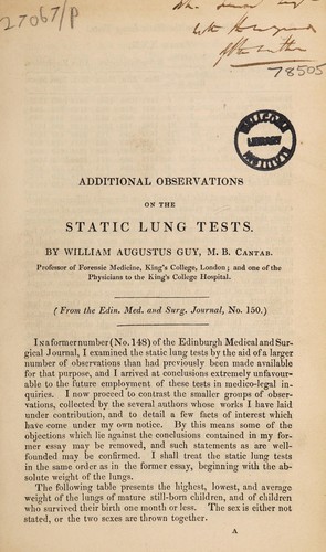 Cover for Additional observations on the static lung tests