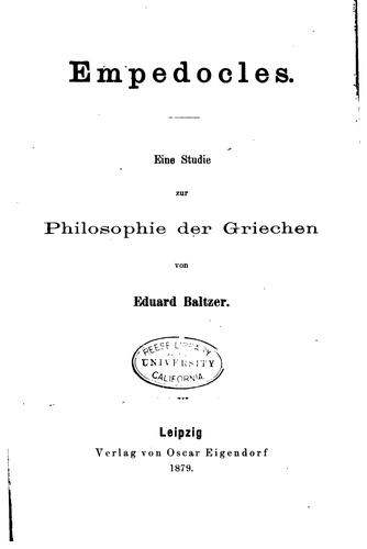 Cover for Empedocles: Eine Studie zur Philosophie der Griechen