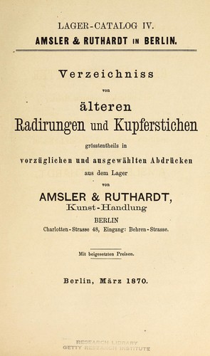 Cover for Verzeichniss von älteren Radirungen und Kupferstichen