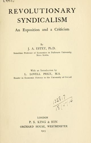 Cover for Revolutionary syndicalism