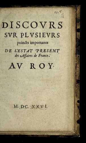 Cover for Discovrs svr plvsievrs poincts importants de l'estat present des affaires de France