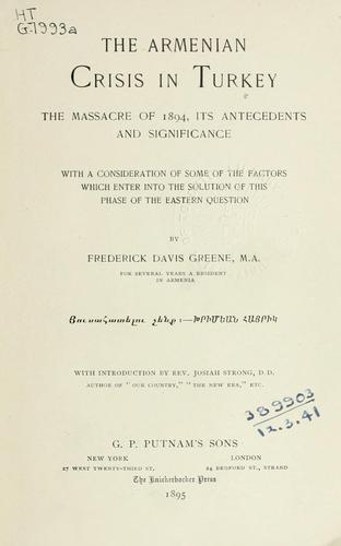 Cover for The Armenian crisis in Turkey
