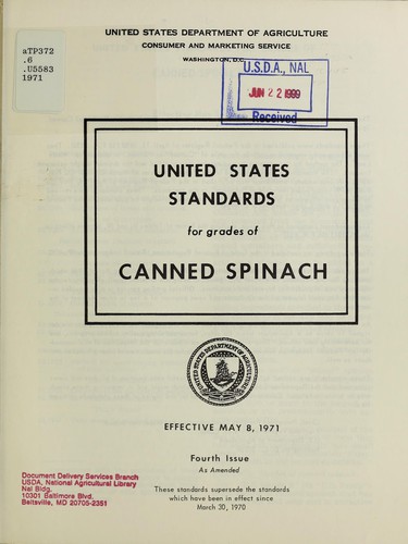 Cover for United States standards for grades of canned spinach