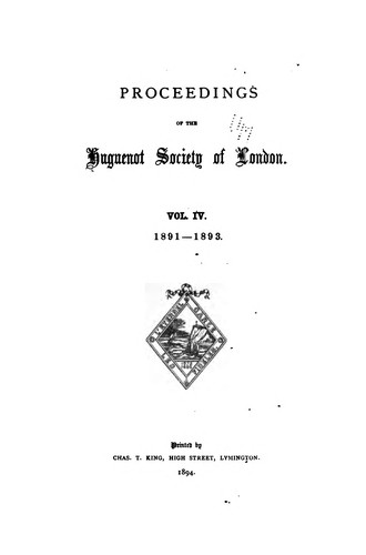 Cover for Proceedings of the Huguenot Society of London