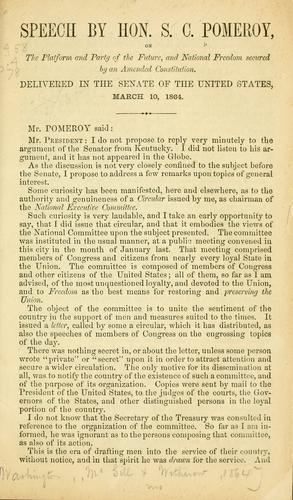 Cover for Speech by Hon. S. C. Pomeroy, on the platform and party of the future