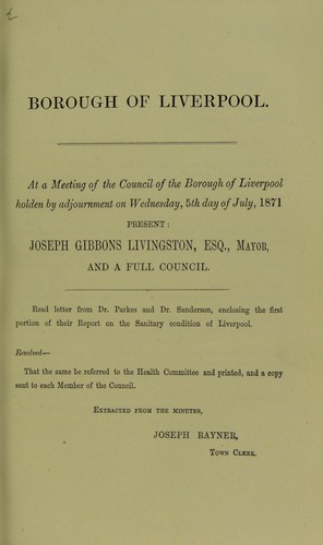 Cover for Reports of Dr. Parkes and Dr. Sanderson on the sanitary condition of Liverpool