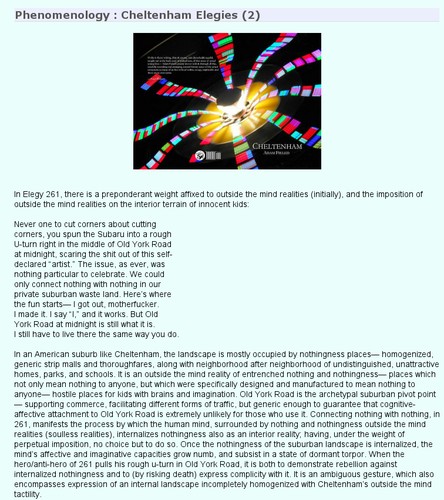 Cover for Phenomenology: Cheltenham Elegy 261