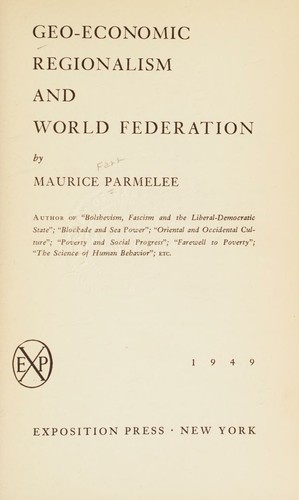 Cover for Geo-economic regionalism and world federation