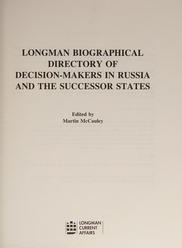 Cover for Longman Biographical Directory of Decision Makers in Russia and the Successor