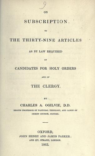 Cover for On subscription to the Thirty-nine articles