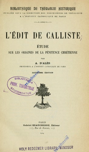Cover for L'édit de Calliste