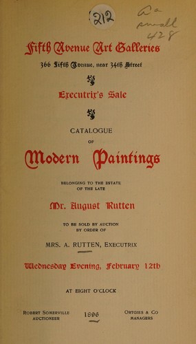 Cover for Catalogue of modern paintings belonging to the estate of the late Mr. August Rutten