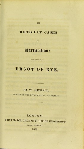 Cover for On difficult cases of parturition; and the use of ergot of rye.