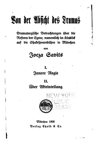 Cover for Von der absicht des dramas