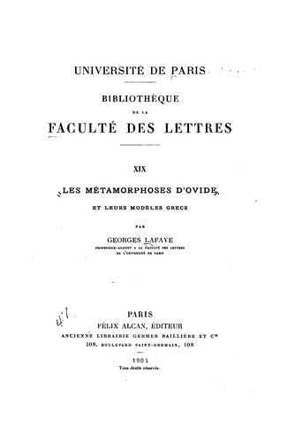 Cover for Les Métamorphoses d'Ovide et leurs modèles grecs