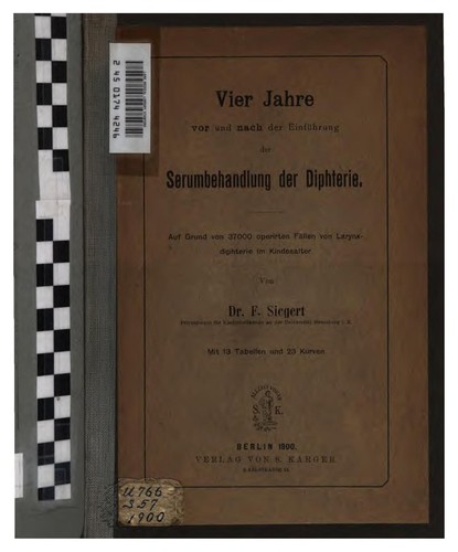 Cover for Vier Jahre vor und nach der Einfuehrung de Serumbehandlung der Diphtherie