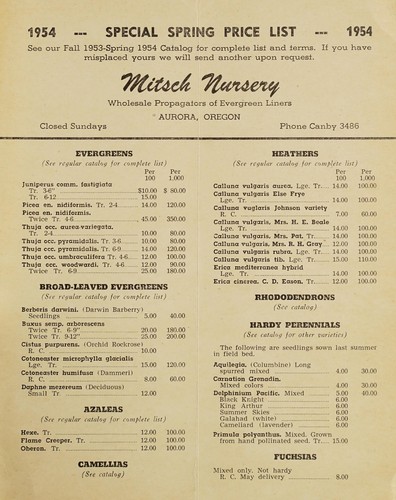 Cover for Special spring 1954 price list