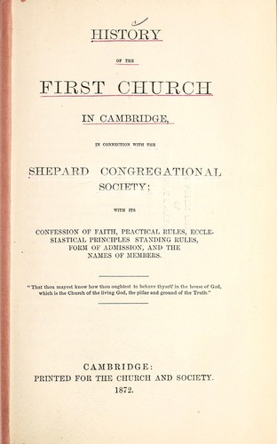 Cover for History of the First Church in Cambridge, in connection with the Shepard Congregational Society