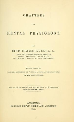 Cover for Chapters on mental physiology