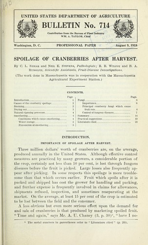 Cover for Spoilage of cranberries after harvest