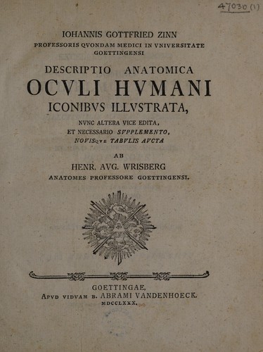 Cover for Descriptio anatomica oculi humani iconibus illustrata, nunc altera vice edita et necessario supplemento, novisque tabulis edita ab H.A. Wrisberg