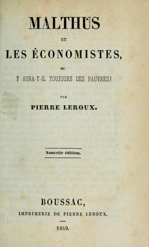 Cover for Malthus et les économistes