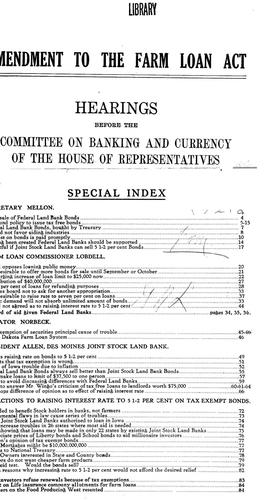 Cover for Amendment to the Farm loan act.